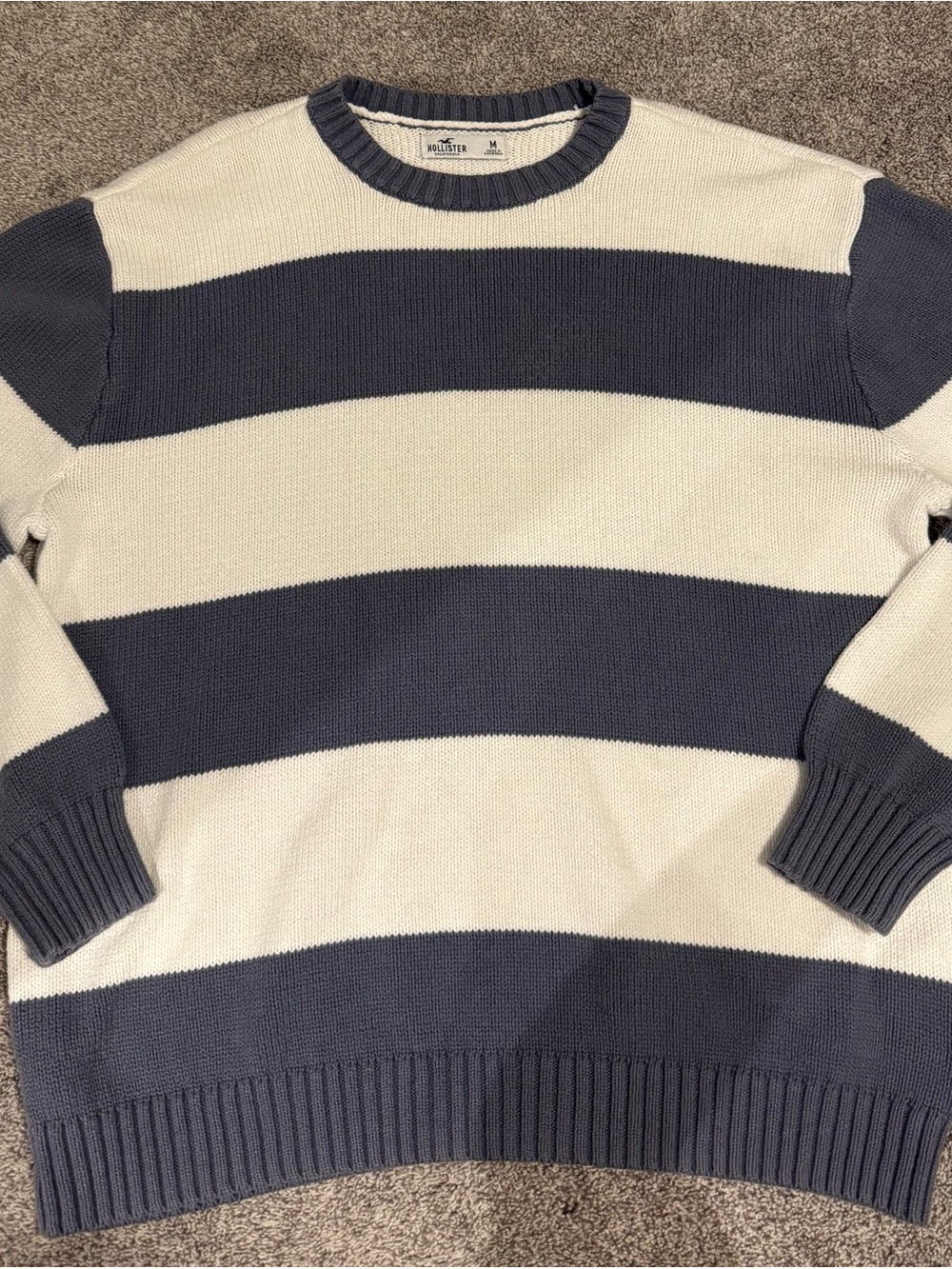 Hollister Blue and White Striped Crewneck Sweater